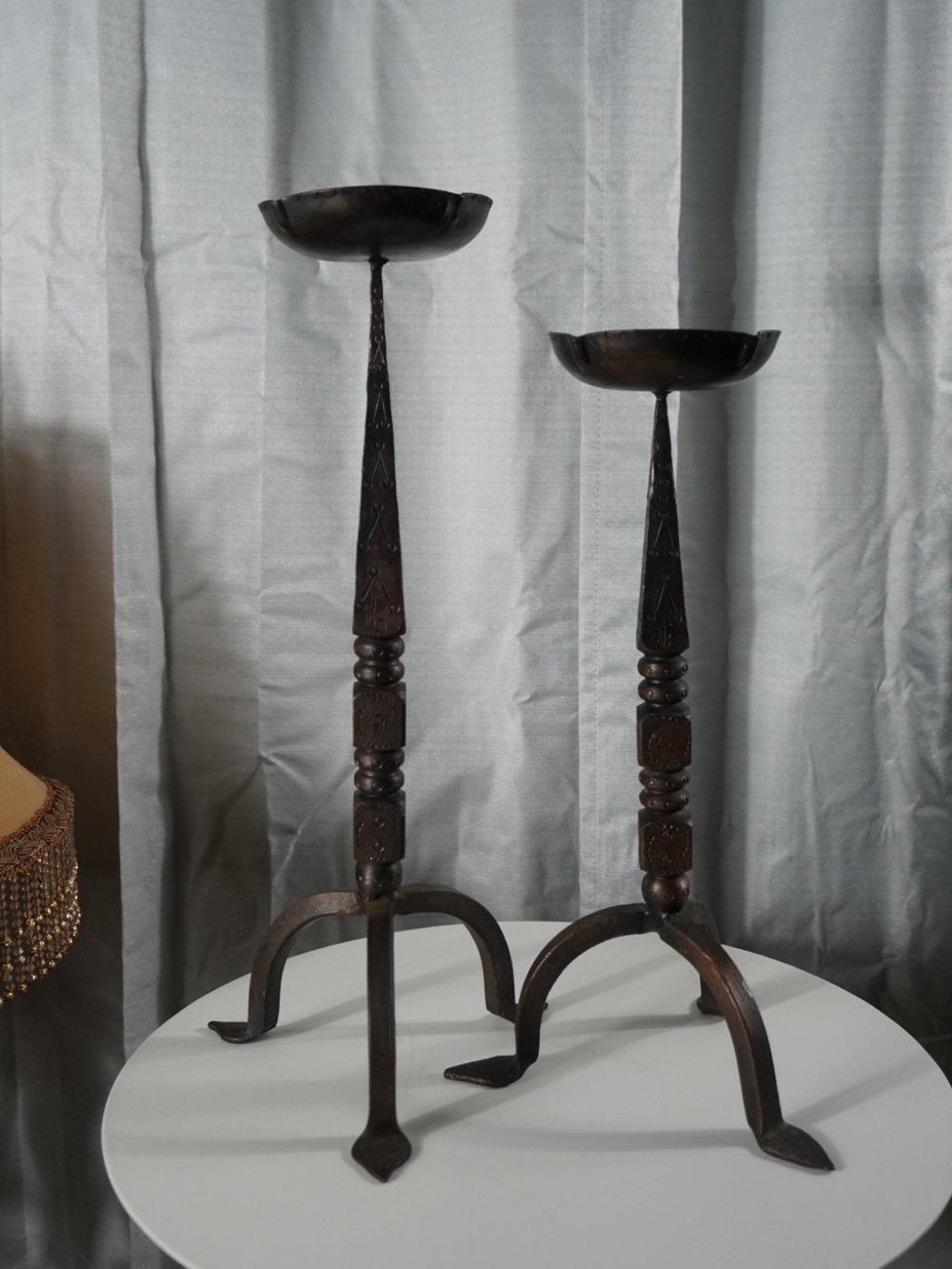 Vintage Hand-Forged Wrought Iron Candle Holders | Rustic Gothic | Set of 2